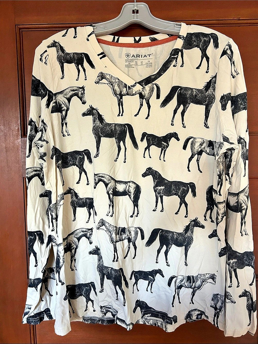 Ariat Horse Print Long Sleeve Cream & Black Size XL
